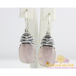Серебряные женские серьги Статус розовый кварц 2456rkv